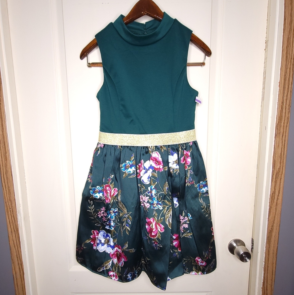 Zunie, Girl's Size 14, Green, Floral, Tank Dress, Knee Lenth, NWT